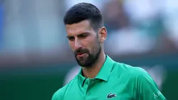 Novak Djokovic of Serbia shows his dejection against Botic van de Zandschulp of the Netherlands in their second round match during the BNP Paribas Open at Indian Wells.