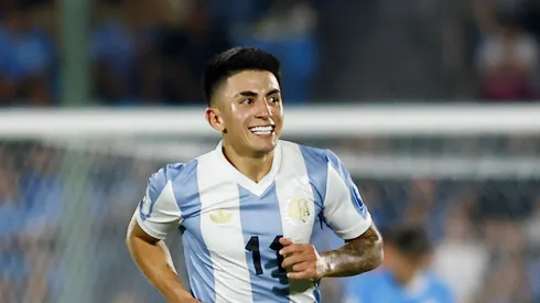 Thiago Almada of Argentina celebrates after scoring the team's first goal during the South of American FIFA World Cup 2026 Qualifier match between Uruguay and Argentina