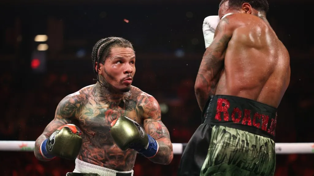 Gervonta Davis punches Lamont Roach Jr. during their bout for Davis’ WBA lightweight title at Barclays Center on March 01, 2025 in New York City. (Photo by Al Bello/Getty Images)