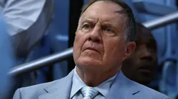 North Carolina Tar Heels football head coach Bill Belichick and his girlfriend Jordon Hudson look on during the first half of the game between the North Carolina Tar Heels and the Duke Blue Devils at Dean E. Smith Center on March 08, 2025 in Chapel Hill, North Carolina.