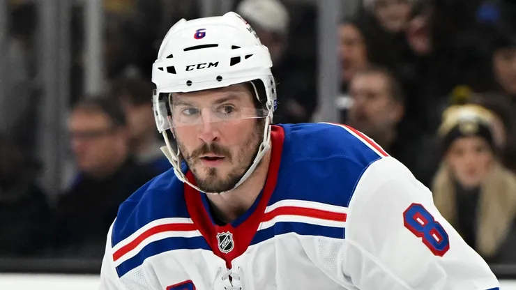 J.T. Miller #8 of the New York Rangers skates against the Boston Bruins during the second period at the TD Garden on February 01, 2025 in Boston, Massachusetts.