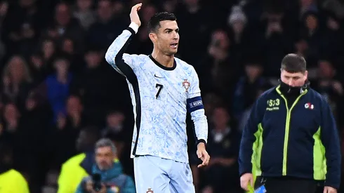 Cristiano Ronaldo of Portugal reacts after the UEFA Nations League 2024/25 League A Group A1 match between Scotland and Portugal at on October 15, 2024 in Glasgow, Scotland.