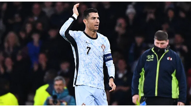 Cristiano Ronaldo of Portugal reacts after the UEFA Nations League 2024/25 League A Group A1 match between Scotland and Portugal at on October 15, 2024 in Glasgow, Scotland.