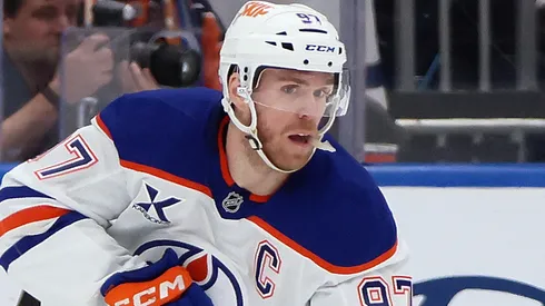 Connor McDavid #97 of the Edmonton Oilers skates against the New York Islanders at UBS Arena on March 14, 2025 in Elmont, New York.
