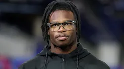 Travis Hunter DB15 of Colorado looks on during the NFL Scouting Combine at Lucas Oil Stadium on February 28, 2025 in Indianapolis, Indiana.