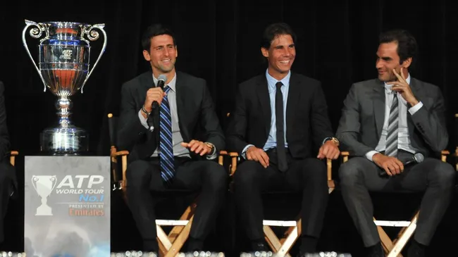 Novak Djokovic, Rafael Nadal and Roger Federer during the ATP Heritage Celebration in 2013 (Dipasupil/Getty Images)