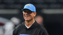 Head coach Jim Harbaugh of the Los Angeles Chargers looks on before the game against the Atlanta Falcons at Mercedes-Benz Stadium on December 01, 2024 in Atlanta, Georgia.