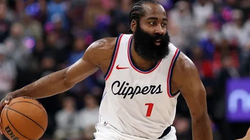 James Harden #1 of the Los Angeles Clippers dribbles the ball as Isaiah Joe #11 of the Oklahoma City Thunder during the first half at Intuit Dome on March 23, 2025 in Inglewood, California.