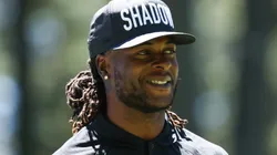 Davante Adams of the NFL Las Vegas Raiders smiles on the 15th fairway prior to the 2023 American Century Championship at Edgewood Tahoe Golf Course on July 13, 2023 in Stateline, Nevada.