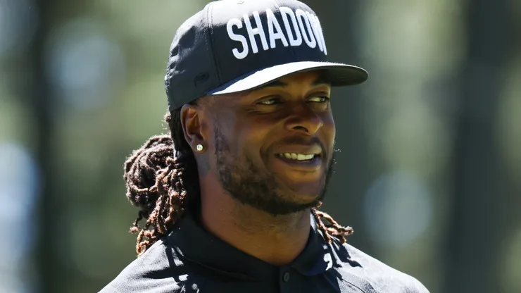 Davante Adams of the NFL Las Vegas Raiders smiles on the 15th fairway prior to the 2023 American Century Championship at Edgewood Tahoe Golf Course on July 13, 2023 in Stateline, Nevada.