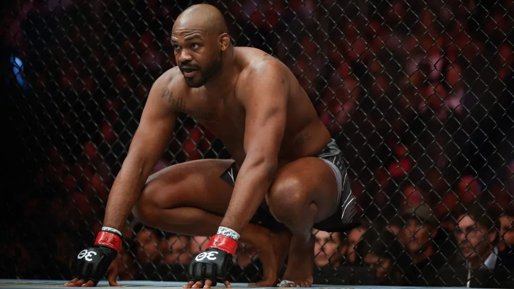 Jon Jones looks on during the UFC heavyweight championship fight against Ciryl Gane of France during the UFC 285 event at T-Mobile Arena on March 04, 2023. (Source: Chris Graythen/Getty Images)