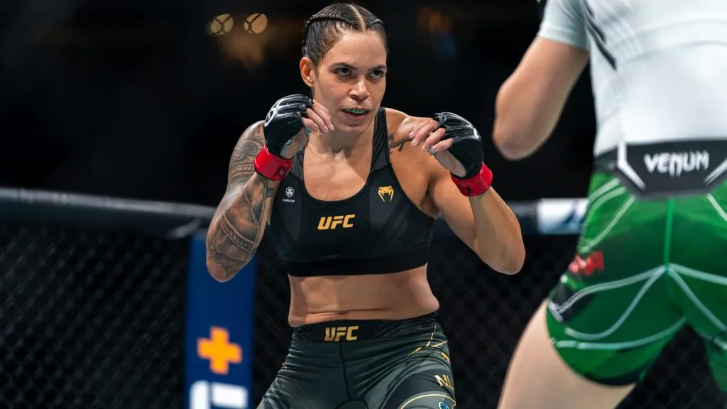 Amanda Nunes sizes up Irene Aldana during the UFC 289 event at Rogers Arena on June 10, 2023. (Source: Jordan Jones/Getty Images)