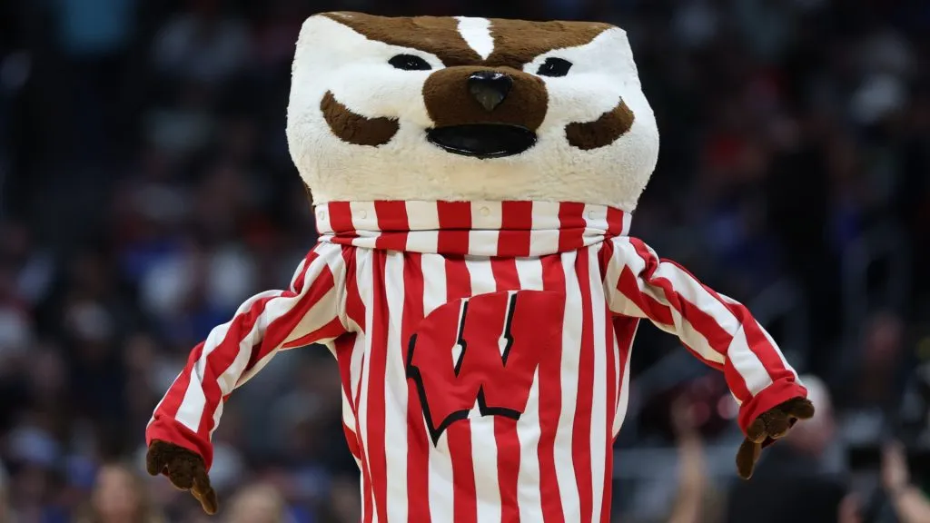 Wisconsin Badgers mascot, Bucky Badger, performs during a timeout in first half against the Montana Grizzlies in the first round of the NCAA Men’s Basketball Tournament in 2025. (Source: Matthew Stockman/Getty Images)