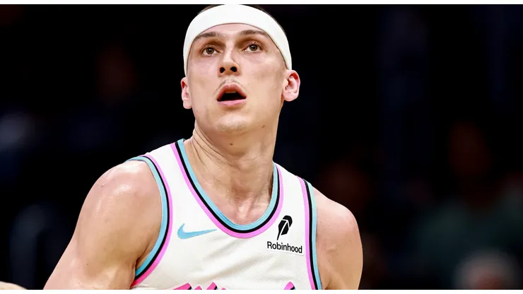 Tyler Herro #14 of the Miami Heat controls the ball during the first half at Kaseya Center on February 28, 2025 in Miami, Florida.