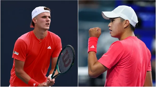 L-R: Jakub Mensik and Learner Tien (&nbsp;Carmen Mandato/Rich Storry/Getty Images)