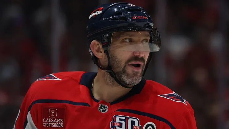 Alex Ovechkin #8 of the Washington Capitals skates against the Florida Panthers at Capital One Arena on March 22, 2025 in Washington, DC.