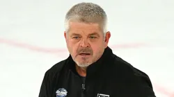 Todd McLellan speaks to players during an NHL Global Series Practice Session at Rod Laver Arena on September 22, 2023 in Melbourne, Australia.