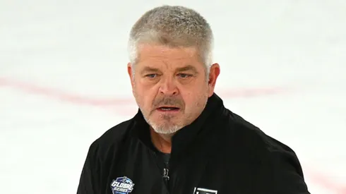 Todd McLellan speaks to players during an NHL Global Series Practice Session at Rod Laver Arena on September 22, 2023 in Melbourne, Australia.