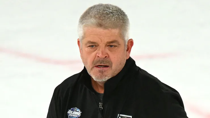 Todd McLellan speaks to players during an NHL Global Series Practice Session at Rod Laver Arena on September 22, 2023 in Melbourne, Australia.
