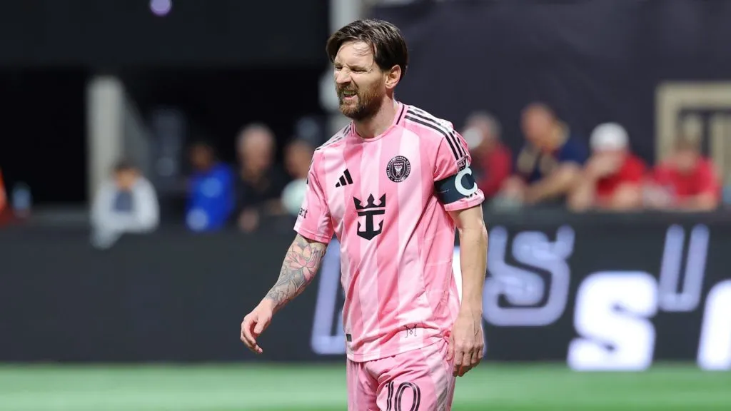 Messi reacts during the match between Atlanta United and Inter Miami (Kevin C. Cox/Getty Images)