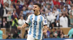 Paulo Dybala of Argentina celebrates scoring the team's second penalty in the penalty shoot out during the FIFA World Cup Qatar 2022
