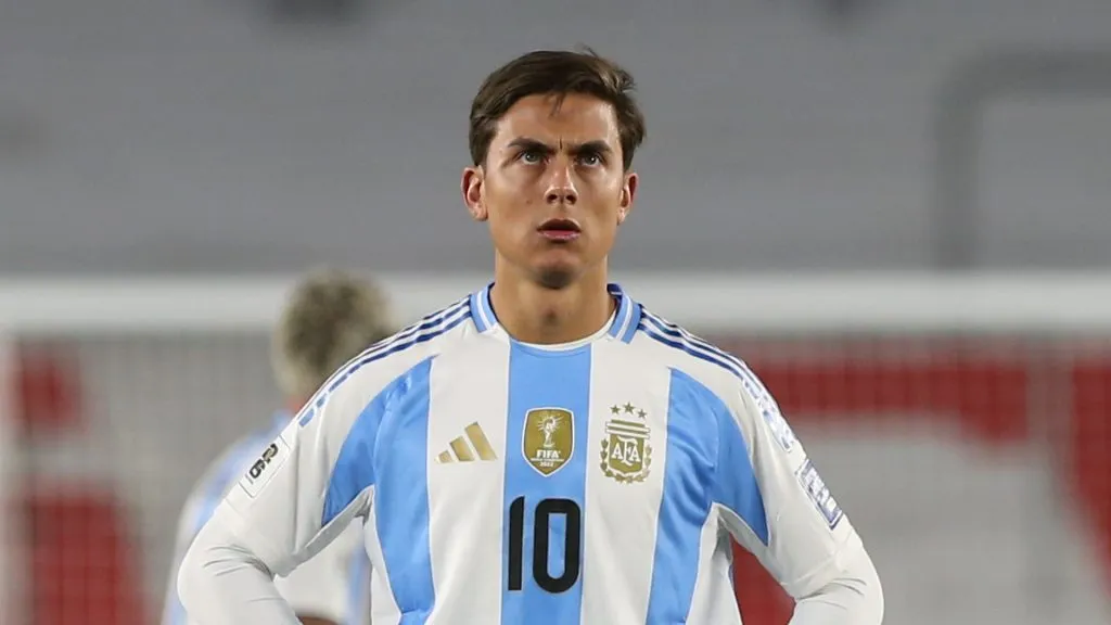 Paulo Dybala of Argentina looks at fans during a FIFA World Cup 2026 Qualifier match between Argentina and Chile