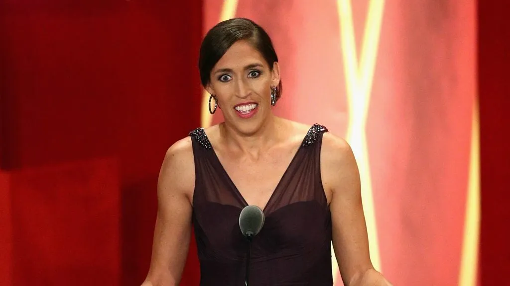 Naismith Memorial Basketball Hall of Fame Class of 2017 enshrinee Rebecca Lobo speaks during the 2017 Basketball Hall of Fame Enshrinement Ceremony at Symphony Hall on September 8, 2017 in Springfield, Massachusetts.
