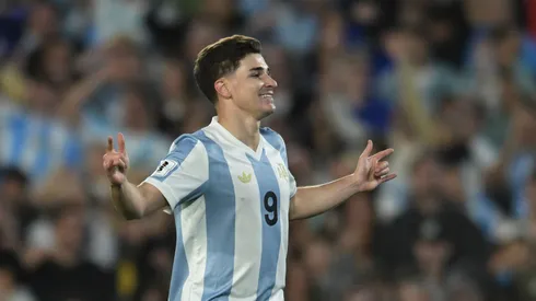Julian Alvarez celebrates after scoring against Brazil