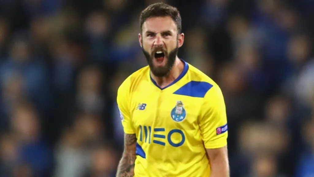 Miguel Layun of FC Porto celebrates scoring his team’s first goal during the UEFA Champions League Group G match between Club Brugge KV and FC Porto in 2016. (Source: Dean Mouhtaropoulos/Getty Images)