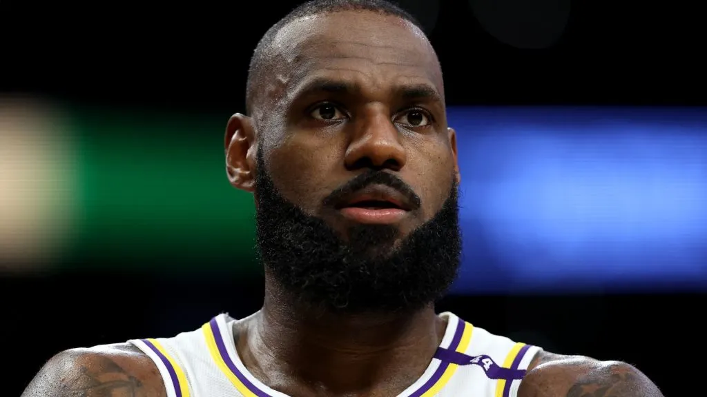 LeBron James looks up