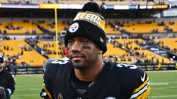 Russell Wilson runs off the field after defeating the Cleveland Browns 27-14 at Acrisure Stadium on December 08, 2024 in Pittsburgh, Pennsylvania.