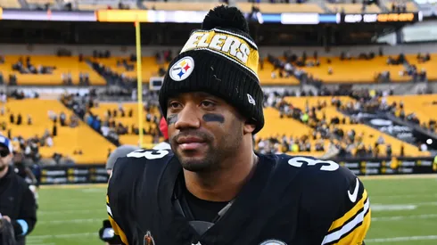 Russell Wilson runs off the field after defeating the Cleveland Browns 27-14 at Acrisure Stadium on December 08, 2024 in Pittsburgh, Pennsylvania.