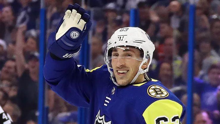 Brad Marchand #63 of the Boston Bruins celebrates after a play during the 2018 Honda NHL All-Star Game between the Atlantic Division and the Metropolitan Divison at Amalie Arena on January 28, 2018 in Tampa, Florida.