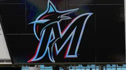 A general view of the new Marlins logo on the scoreboard at Marlins Park prior to the game between the Miami Marlins and the Colorado Rockies at Marlins Park on March 29, 2019 in Miami, Florida.