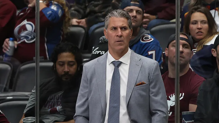Head coach Jared Bednar of the Colorado Avalanche watches as his team plays the Anaheim Ducks in the first period at Ball Arena on November 15, 2023 in Denver, Colorado.