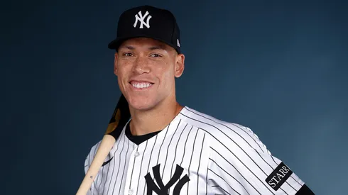 Aaron Judge #99 of the New York Yankees poses for a portrait during the New York Yankees Photo Day at George M. Steinbrenner Field on February 18, 2025 in Tampa, Florida.