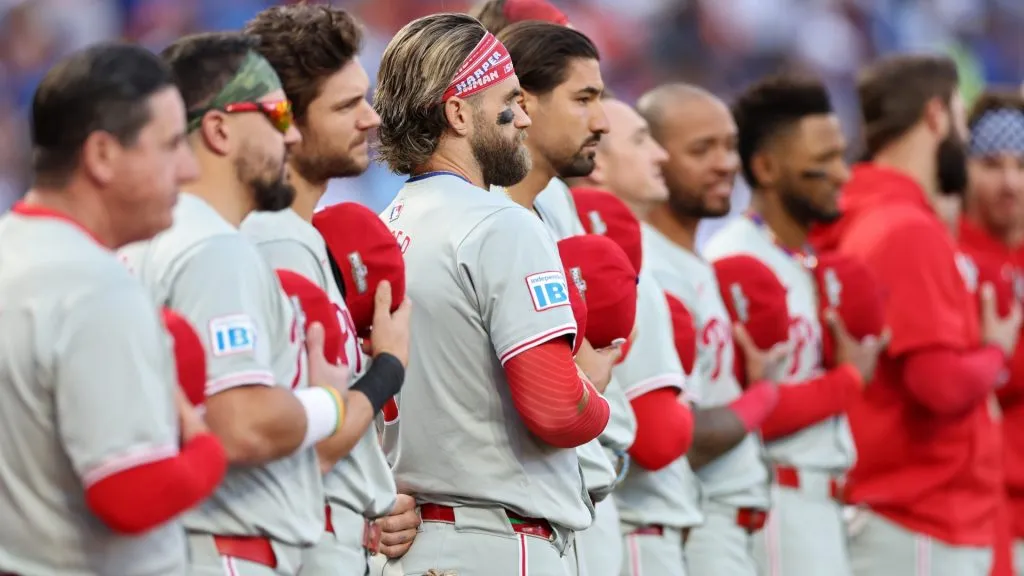 Bryce Harper with this Philadelphia Phillies teammates in the 2025 MLB season