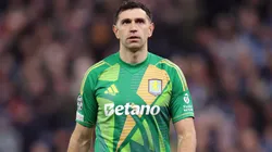 Emiliano Martinez of Aston Villa looks on during a 2024/25 UEFA Champions League Round of 16 Second Leg match.