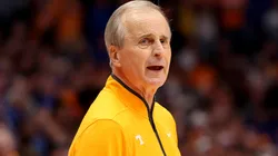 Head coach Rick Barnes of the Tennessee Volunteers looks on against the Florida Gators during the first half in the SEC Men's Basketball Tournament Championship game at Bridgestone Arena on March 16, 2025 in Nashville, Tennessee.