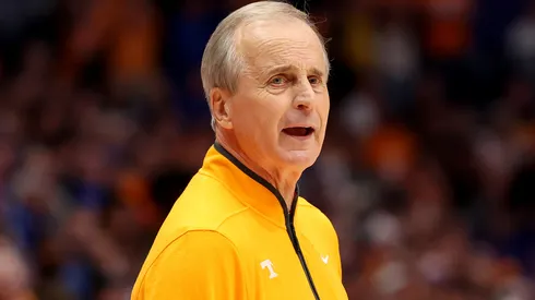 Head coach Rick Barnes of the Tennessee Volunteers looks on against the Florida Gators during the first half in the SEC Men's Basketball Tournament Championship game at Bridgestone Arena on March 16, 2025 in Nashville, Tennessee.