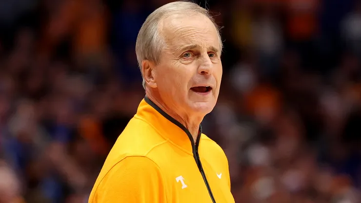 Head coach Rick Barnes of the Tennessee Volunteers looks on against the Florida Gators during the first half in the SEC Men's Basketball Tournament Championship game at Bridgestone Arena on March 16, 2025 in Nashville, Tennessee.