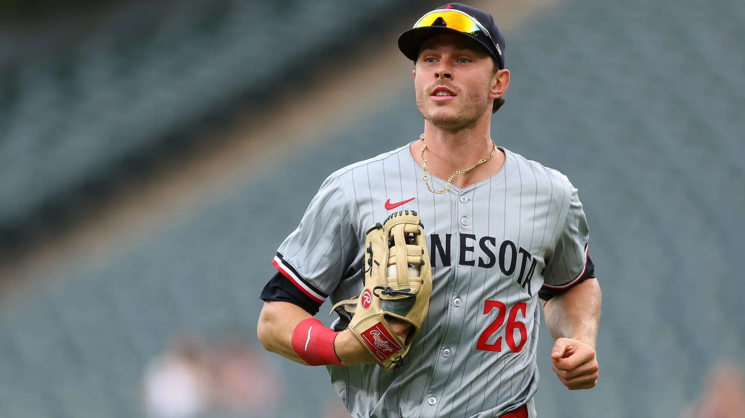 CHICAGO, ILLINOIS – JULY 10: Max Kepler #26 of the Minnesota Twins looks on against the Chicago White Sox at Guaranteed Rate Field on July 10, 2024 in Chicago, Illinois. (Photo by Michael Reaves/Getty Images)