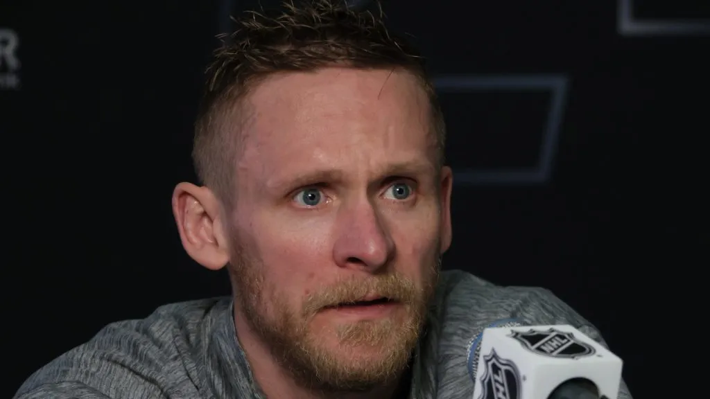 Corey Perry #90 of the Edmonton Oilers speaks to the media during Media Day prior to the 2024 Stanley Cup Final at Amerant Bank Arena on June 07, 2024 in Sunrise, Florida.