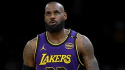 LeBron James #23 of the Los Angeles Lakers reacts during the second half against the Boston Celtics at TD Garden.