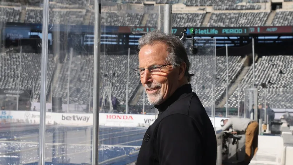 Head coach John Tortorella of the Philadelphia Flyers checks out the stadium prior to practice and the Stadium Series game at MetLife Stadium on February 16, 2024 in East Rutherford, New Jersey.