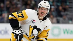 Sidney Crosby #87 of the Pittsburgh Penguins skates against the Pittsburgh Penguins during the third period at Climate Pledge Arena on January 25, 2025 in Seattle, Washington.