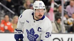 Auston Matthews #34 of the Toronto Maple Leafs skates against the Vegas Golden Knights in the third period of their game at T-Mobile Arena on March 05, 2025 in Las Vegas, Nevada.