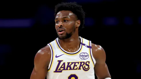 Bronny James #9 of the Los Angeles Lakers in action against the Chicago Bulls at Crypto.com Arena.