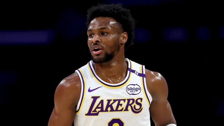 Bronny James #9 of the Los Angeles Lakers in action against the Chicago Bulls at Crypto.com Arena.