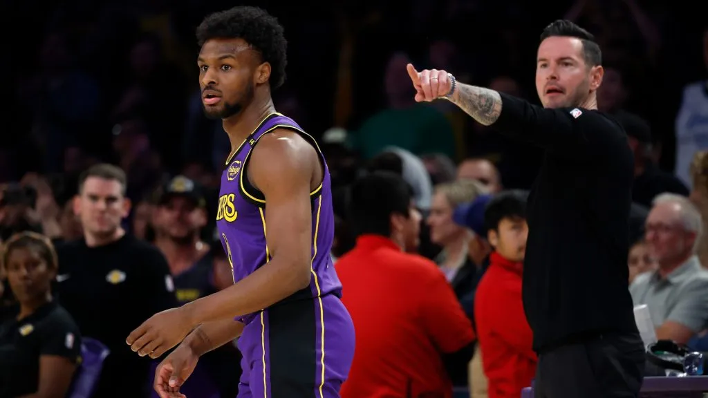 Bronny James #9 of the Los Angeles Lakers in the second half of play against the San Antonio Spurs at Crypto.com Arena. (Ronald Martinez/Getty Images)